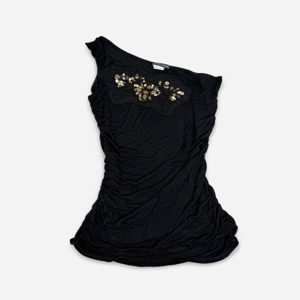 Vintage y2k Wet Seal beaded black one shoulder fairy grunge top